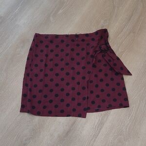 Mango Burgundy and Black Polka Dot Mini Skirt
